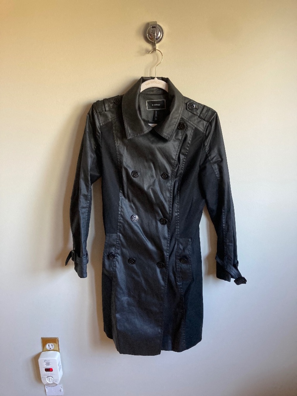 Le Château Black Trench Coat Belted Double Breasted Medium